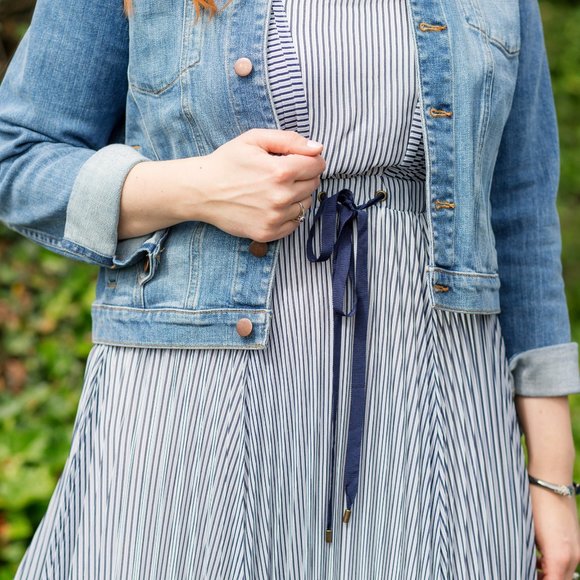 NWT Maeve Darcy Blue Stripe Maxi Dress in Blue Motif Sz 10 - Picture 7 of 17